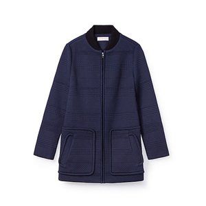 Tory Burch navy Ribbed-Collar Jacquard Coat M